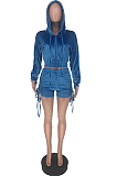 Red Autumn And Winter Velvet Long Sleeve Zipper Hoodie Dew Waist Shorts Sports Sets DN8518-2