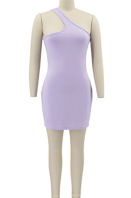 Orange Women Solid Color Irregular Sexy Tight High Elastic Off Shoulder Mini Dress KZ2126-1