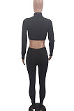 Pink Women Soft Ribber Sexy Pure Color Tight Dew Waist Pants Sets BLE2171-2