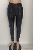 Black Pure Color Autumn Winter Pocket Back Zipper Long pants BLE2512