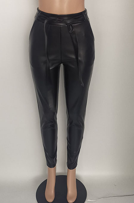 Black Pure Color Autumn Winter Pocket Back Zipper Long pants BLE2512