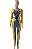 Red Green Euramerican Women Bandage Ribber Spliced Hollow Out Long Sleeve Long Pants Sets NK262-2