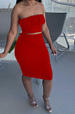 Dark Gray Women Cotton Pure Color Strapless Bowknot Backless Skirts Variety Style Two-Pieces QQM4301-3