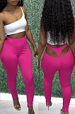 Black Cotton Blend Pure Color Back Hollow Out Low Waist Bodycon Pants DN8627-1
