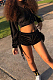 Black Autumn And Winter Velvet Long Sleeve Zipper Hoodie Dew Waist Shorts Sports Sets DN8518-3