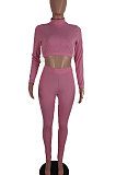 Black Women Soft Ribber Sexy Pure Color Tight Dew Waist Pants Sets BLE2171-1