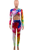 Black Women Trendy Personality Starry Sky Multicolor Splash-Ink Printing Sexy Tight Crop Bodycon Jumpsuits PY0834-2
