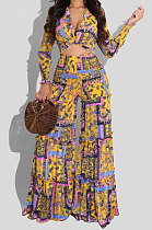 Light Blue Chiffon Printing Long Sleeve Bandage Irregular Loose Pants Casual Two-Pieces  KZ2125-3