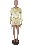 Pink Autumn And Winter Velvet Long Sleeve Zipper Hoodie Dew Waist Shorts Sports Sets DN8518-1
