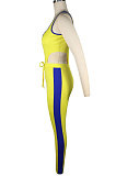 Purple Women Sleeveless Bodysuit Zipper Tank Pants Sets QQM4300-2