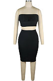 Dark Gray Women Cotton Pure Color Strapless Bowknot Backless Skirts Variety Style Two-Pieces QQM4301-3