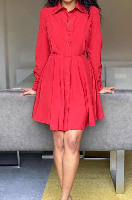 Red Euramerican Women Long Sleeve Solid Color Bodycon T Shirt/Shirt Dress AL177-1
