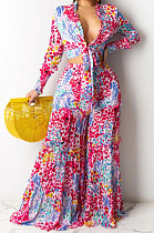 Red Chiffon Printing Long Sleeve Bandage Irregular Loose Pants Casual Two-Pieces  KZ2125-2