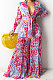 Red Chiffon Printing Long Sleeve Bandage Irregular Loose Pants Casual Two-Pieces  KZ2125-2