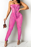 Black Strapless Sexy Pure Color Bandage Back Zipper Perspectivity Ruffle Bodycon Jumpsuits XZ5183-1
