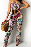 Multicolor Women Strapless Sexy Tight Perspectivity Mesh Spaghetti Printing A Word Shoulder Bodycon Jumpsuits NO Waistband XZ5185-2