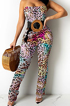 Multicolor Women Strapless Sexy Tight Perspectivity Mesh Spaghetti Printing A Word Shoulder Bodycon Jumpsuits NO Waistband XZ5185-2