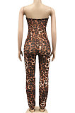 Multicolor Women Strapless Sexy Tight Perspectivity Mesh Spaghetti Printing A Word Shoulder Bodycon Jumpsuits NO Waistband XZ5185-2