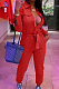 Red Casual Pure Color  Long Sleeve Lapel Collar Zipper With Beltband Slim Fitting Overall Jumpsuit LML264-2