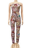 Multicolor Women Strapless Sexy Tight Perspectivity Mesh Spaghetti Printing A Word Shoulder Bodycon Jumpsuits NO Waistband XZ5185-2