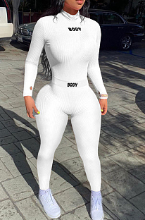 White New Ribber Lettet Embroidered Long Sleeve O Neck Bodycon Pants Casual Two-Piece YYF8242-5
