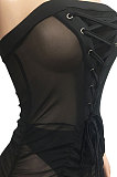 Rose Red Strapless Sexy Pure Color Bandage Back Zipper Perspectivity Ruffle Bodycon Jumpsuits XZ5183-4