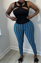 Blue Texture High Elastic Ruffle Hip Bodycon Pants HY5235-2