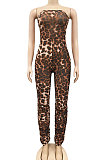 Red Women Strapless Sexy Tight Perspectivity Mesh Spaghetti Printing A Word Shoulder Bodycon Jumpsuits NO Waistband XZ5185-4