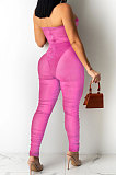 Black Strapless Sexy Pure Color Bandage Back Zipper Perspectivity Ruffle Bodycon Jumpsuits XZ5183-1