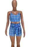 Pink Euramerican Plaid Printing Condole Belt Crop Strapless High Waist Shorts Two-Piece HHM6192-2