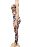 Black Women Strapless Sexy Tight Perspectivity Mesh Spaghetti Printing A Word Shoulder Bodycon Jumpsuits NO Waistband XZ5185-3