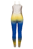Yellow Blue Gradient Summer Sexy Condole Belt Slim Fitting Ruffle Bodycon Jumpsuits MD308-4