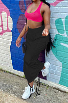 Black Fashion Cute Pure Color Drawsting Loose With Pocket Mid-Length Skirts LSZ91182-2