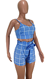 Pink Euramerican Plaid Printing Condole Belt Crop Strapless High Waist Shorts Two-Piece HHM6192-2