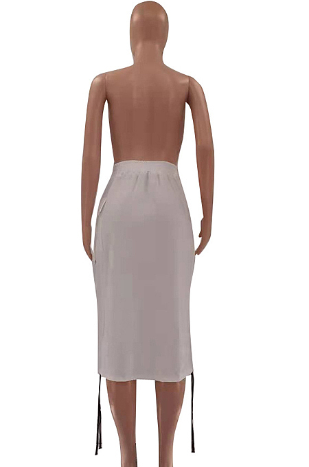 Black Fashion Cute Pure Color Drawsting Loose With Pocket Mid-Length Skirts LSZ91182-2