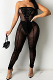 Red Strapless Sexy Pure Color Bandage Back Zipper Perspectivity Ruffle Bodycon Jumpsuits XZ5183-2