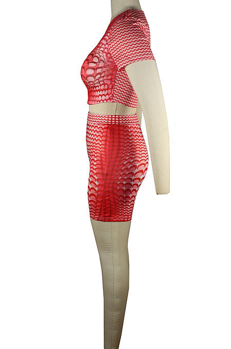 Blue Euramerican Women Wave Point Positioning Printing Short Sleeve Sport Two-Pieces QQM4310-4