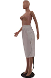 Black Fashion Cute Pure Color Drawsting Loose With Pocket Mid-Length Skirts LSZ91182-2