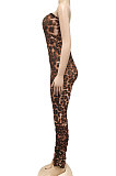 Black Women Strapless Sexy Tight Perspectivity Mesh Spaghetti Printing A Word Shoulder Bodycon Jumpsuits NO Waistband XZ5185-3