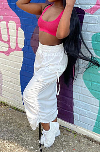 White Fashion Cute Pure Color Drawsting Loose With Pocket Mid-Length Skirts LSZ91182-1