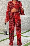 Red Wholesal New Printing Long Sleeve Deep V Collar Strapless High Waist Shift Pants Sets LJJ6075-2