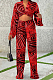 Red Wholesal New Printing Long Sleeve Deep V Collar Strapless High Waist Shift Pants Sets LJJ6075-2