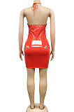 Pink Euramerican Fashion Sexy Condole Belt Hollow Out Solid Color Leather Mini Dress XZ5162-4