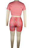 Red Euramerican Women Wave Point Positioning Printing Short Sleeve Sport Two-Pieces QQM4310-1