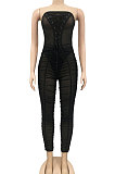 Red Strapless Sexy Pure Color Bandage Back Zipper Perspectivity Ruffle Bodycon Jumpsuits XZ5183-2