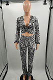 Red Wholesal New Printing Long Sleeve Deep V Collar Strapless High Waist Shift Pants Sets LJJ6075-2