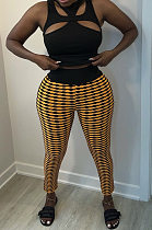 Yellow Texture High Elastic Ruffle Hip Bodycon Pants HY5235-3