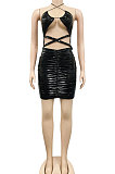 Pink Euramerican Fashion Sexy Condole Belt Hollow Out Solid Color Leather Mini Dress XZ5162-4
