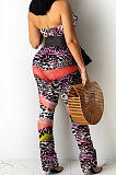 Black Women Strapless Sexy Tight Perspectivity Mesh Spaghetti Printing A Word Shoulder Bodycon Jumpsuits NO Waistband XZ5185-3
