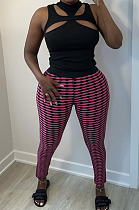 Rose Red Texture High Elastic Ruffle Hip Bodycon Pants HY5235-1